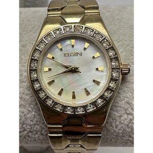 Elgin EG8020 New Battery Ladies MOP Watch 25MM 6.5" Gold‎ Tone L17